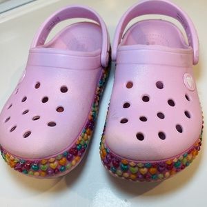 Crocs kids pink with multi color jewels